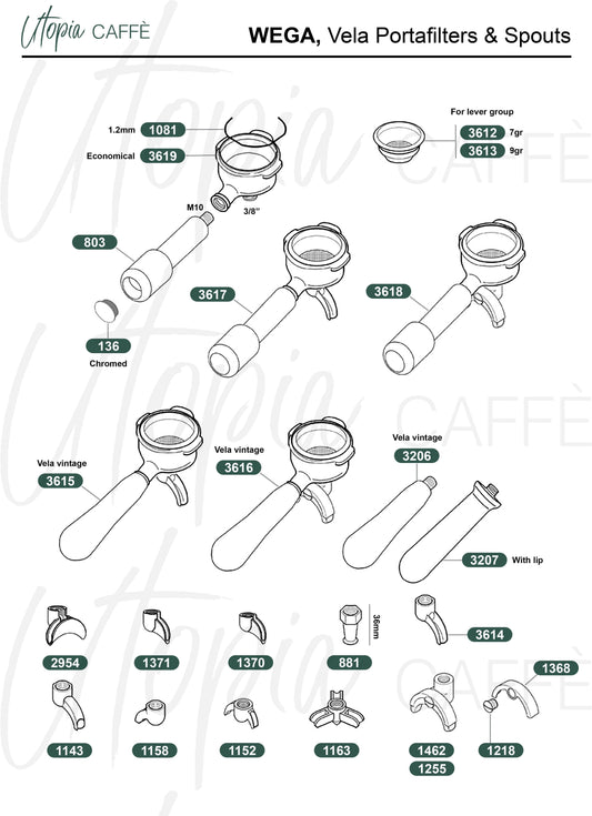 Wega, Vela Portafilters & Spouts