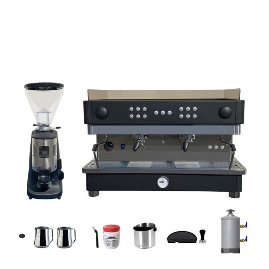 Refurbished 2 Group La San Marco Espresso Machine, Refurbished Mazzer Doser Coffee Grinder & Accessories Combo