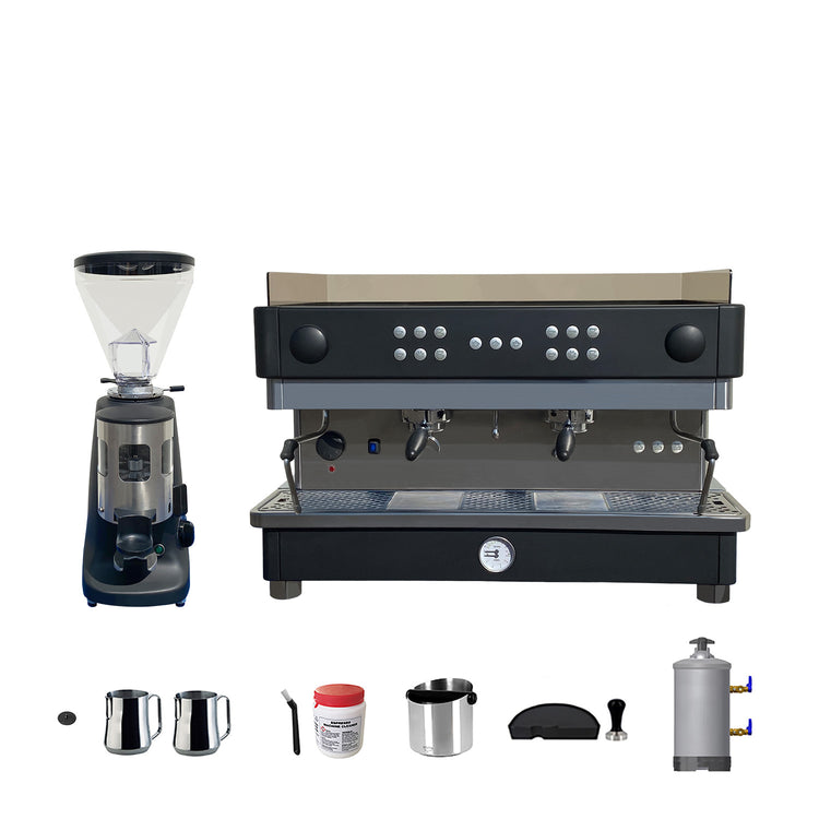 Refurbished 2 Group La San Marco Espresso Machine, Refurbished Mazzer Doser Coffee Grinder & Accessories Combo