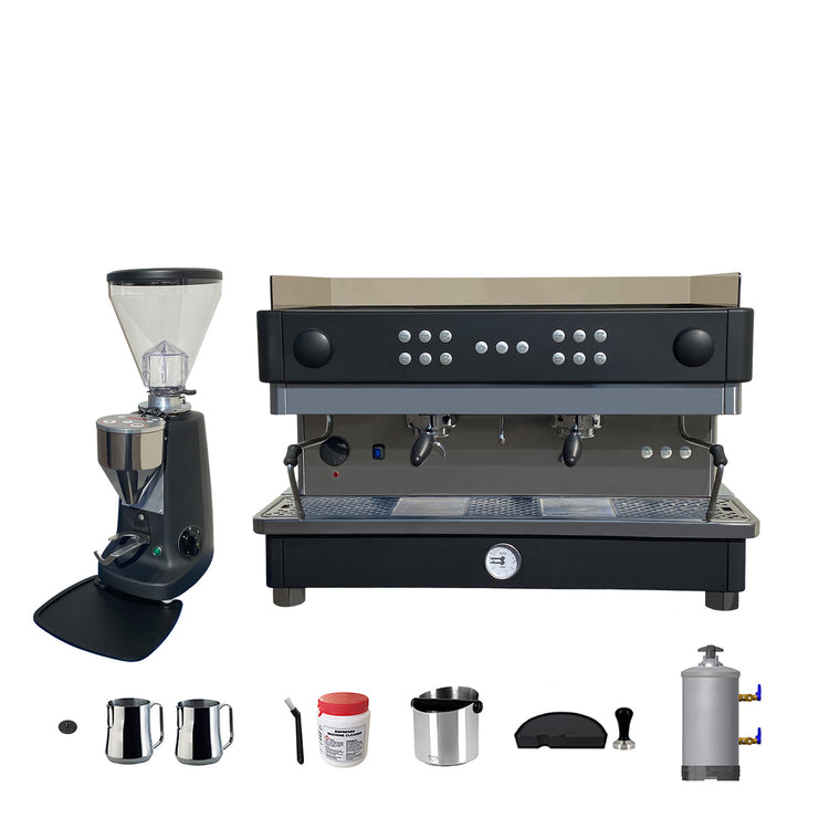 Refurbished 2 Group La San Marco Espresso Machine, Mazzer Electronic Coffee Grinder & Accessories Combo