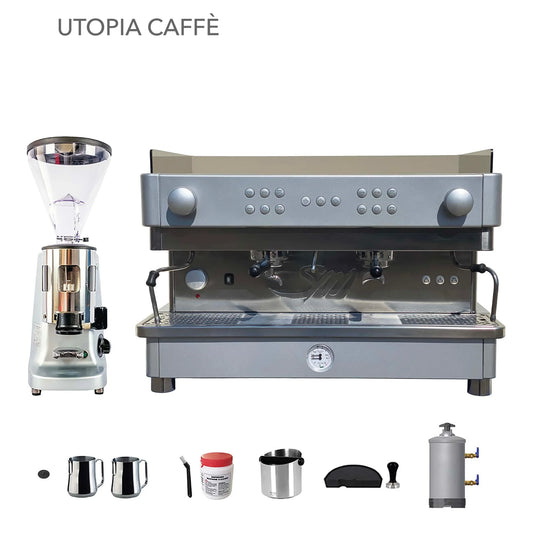 Refurbished 2 Group La San Marco Espresso Machine, Mazzer Doser Coffee Grinder & Accessories Combo