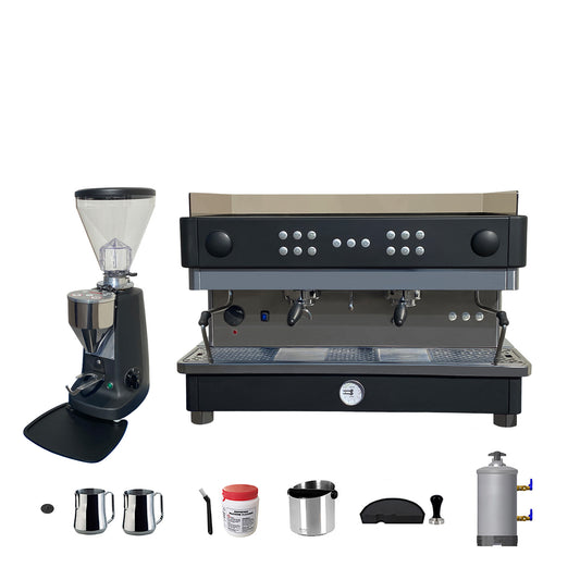 Refurbished 2 Group La San Marco Espresso Machine, Mazzer Electronic Coffee Grinder & Accessories Combo
